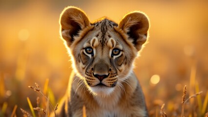 Obraz premium Lion Cub Portrait In Golden Light