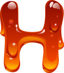 Liquid honey cartoon font letter H. Tasty caramel English alphabet typeset sign, yellow candy vector letter. Sweet amber flow ABC type element or liquid honey cartoon font symbol