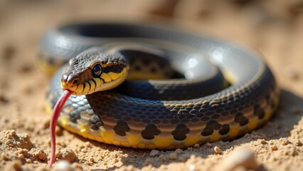 Obraz premium Eastern Ribbonsnake Coiled On Sandy Ground