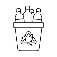 recycling bin with bottles icon, recycling bin with bottles line art - simple line art of recycling bin with bottles, perfect for recycling bin with bottles logos and icons