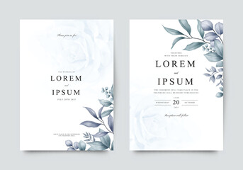 Minimalist wedding invitation set with watercolor leaves