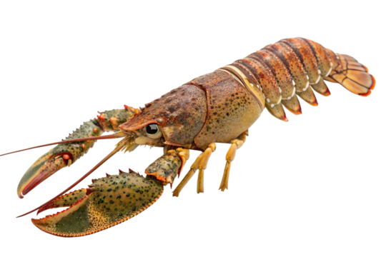 
High-resolution image of a raw slipper lobster (also known as flathead lobster or Moreton Bay bug), isolated on a transparent background. This fresh seafood specimen displays detailed textures and na