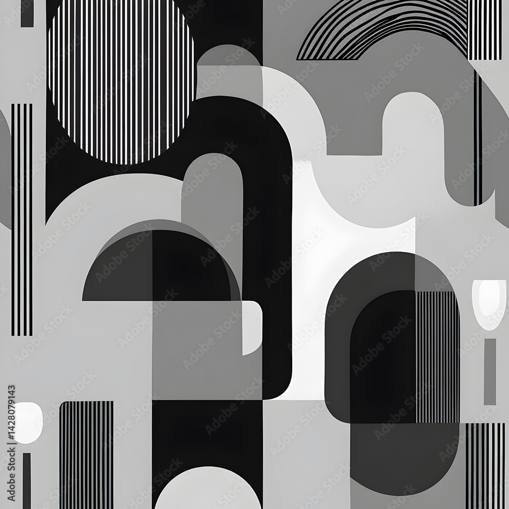 Poster geometric harmony: a captivating geometric artwork featuring a monochromatic palette, displaying a h