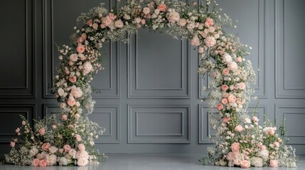 Wedding photography background with a delicate flower arch. 
