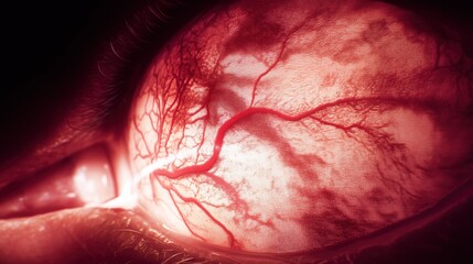 Preeclampsia Awareness Month. Close-up of retinal exam showing signs of preeclampsia, ophthalmoscope view of retinal vasospasm and edema, medical imaging, detailed blood vessel visualization