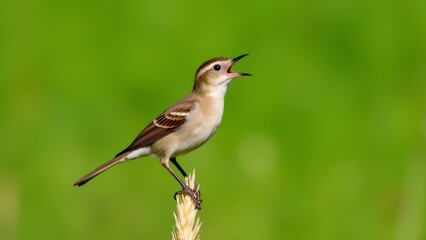 Obraz premium Young Yellow Wagtail Perched And Singing
