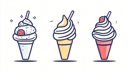 ice cream cone food dessert sweet icon symbol banner illustration vector design logo set