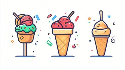 ice cream cone food dessert sweet icon symbol banner illustration vector design logo set