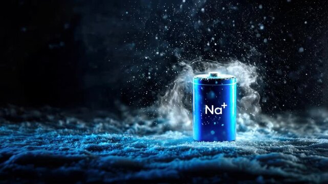 Sodium battery with thunder in sky and glowing Na text shows power and future tech in sodium ion batteries, na ion battery, and advanced technology