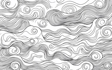 Fototapeta premium Whimsical black and white swirling pattern of clouds