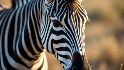 Naklejka premium Close-Up Zebra Head On Safari