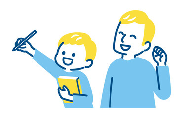 illustration of fater and son having a goal together