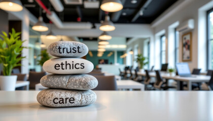 Trust ethics and care are key to positive brand image in modern office promoting social responsibility