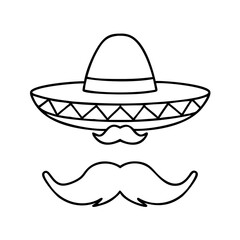 sombrero and mustache combo icon, sombrero and mustache combo line art - simple line art of sombrero and mustache combo, perfect for sombrero and mustache combo logos and icons