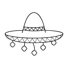 sombrero with pom poms icon, sombrero with pom poms line art - simple line art of sombrero with pom poms, perfect for sombrero with pom poms logos and icons