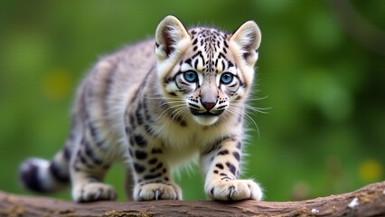 Obraz premium Snow Leopard Cub Walking on Branch