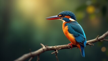 Obraz premium Vibrant Kingfisher Perched On Branch, Wildlife