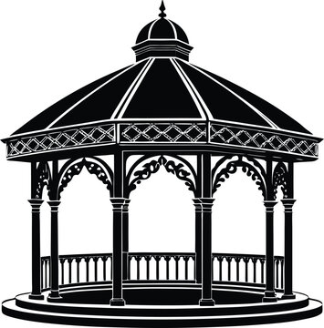recommend clip art: Gazebo Silhouette in Black | Outdoor Garden Structure Vector for Landscape