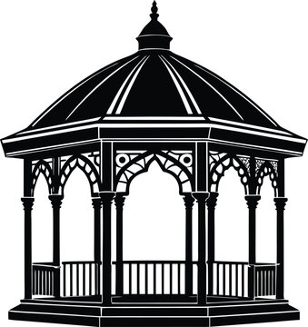 recommend clip art: Gazebo Silhouette in Black | Outdoor Garden Structure Vector for Landscape