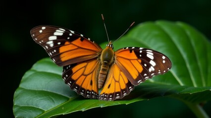Fototapeta premium Monarch Butterfly On a Green Leaf