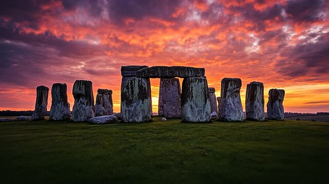 Mystical Stonehenge at Dawn: Ancient Stones Bathed in the Glowing Light of Sunrise