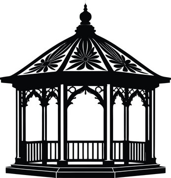 recommend clip art: Gazebo Silhouette in Black | Outdoor Garden Structure Vector for Landscape