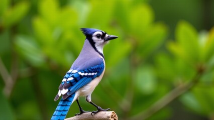 Blue Jay On Branch, Green Background