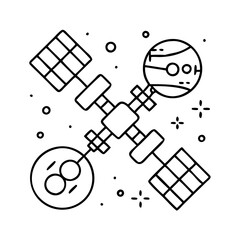 space station icon, space station line art - simple line art of space station, perfect for space station logos and icons