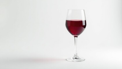 Single glass of deep crimson wine on pristine white backdrop , texture, deep red, clean
