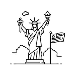 statue of liberty with flag icon, statue of liberty with flag line art - simple line art of statue of liberty with flag, perfect for statue of liberty with flag logos and icons