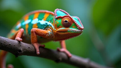 Obraz premium Colorful Panther Chameleon Resting On Branch