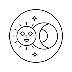 sun and moon balance icon, sun and moon balance line art - simple line art of sun and moon balance, perfect for sun and moon balance logos and icons
