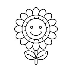 sunflower with a smile icon, sunflower with a smile line art - simple line art of sunflower with a smile, perfect for sunflower with a smile logos and icons
