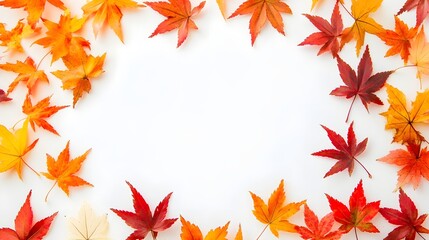 Autumn Leaves, Fall Foliage, Colorful Leaves, Maple Leaves, Seasonal Change leaves , Nature's Beauty, Vibrant Colors, Leaf Arrangement, White Background, Decorative Border leaves  on white background 