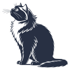 silhouette Persian cat on white background