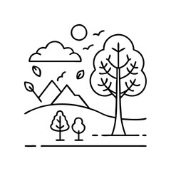 tree and nature icon, tree and nature line art - simple line art of tree and nature, perfect for tree and nature logos and icons