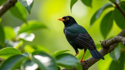 Javan Myna Bird Perched On Branch