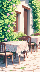 Obraz premium Charming Outdoor Cafe with Hydrangeas