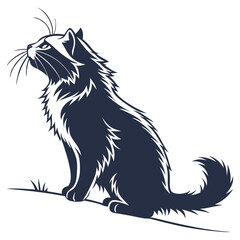 silhouette Persian cat on white background