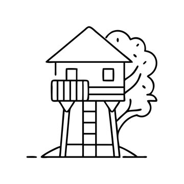 recommend clip art: treehouse icon, treehouse line art - simple line art of treehouse, perfect for treehouse logos and icons