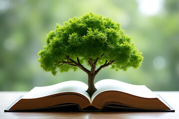 Growing knowledge tree emerging from open book nature inspired learning tranquil environment
