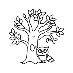 tree with owl icon, tree with owl line art - simple line art of tree with owl, perfect for tree with owl logos and icons