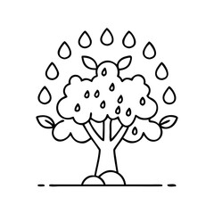 tree with raindrops icon, tree with raindrops line art - simple line art of tree with raindrops, perfect for tree with raindrops logos and icons