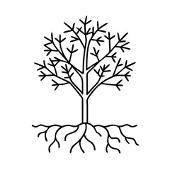 tree with roots and branches icon, tree with roots and branches line art - simple line art of tree with roots and branches, perfect for tree with roots and branches logos and icons