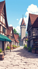 Obraz premium Medieval European Town Scene