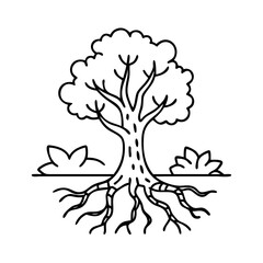 tree with roots growth icon, tree with roots growth line art - simple line art of tree with roots growth, perfect for tree with roots growth logos and icons