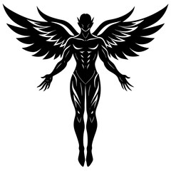 Obraz premium Silhouette of winged humanoid with arms out