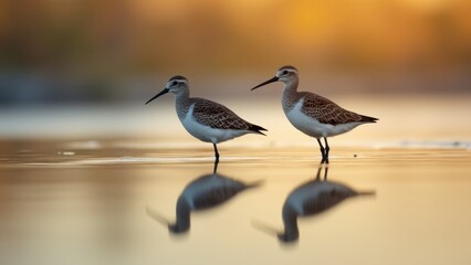 Obraz premium Two Marsh Sandpipers Standing in Water