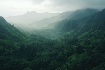 vibrant color image of beautiful wide shot of mountains in kauai hawaii