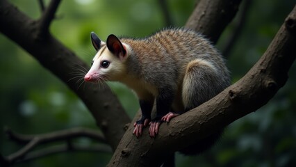 Opossum Resting On Tree Branch